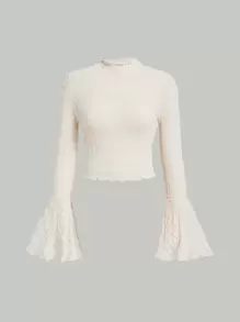 SHEIN MOD 小高領荷葉袖木耳邊T恤