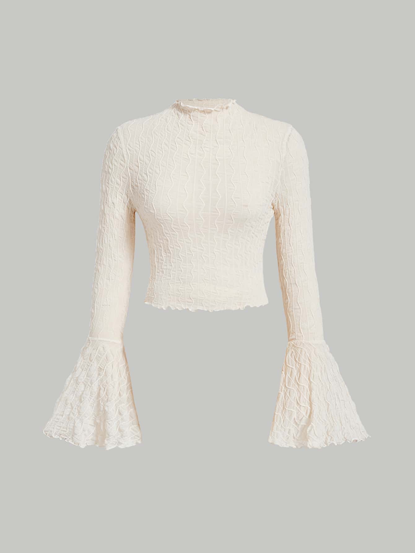 SHEIN MOD 小高領荷葉袖木耳邊T恤