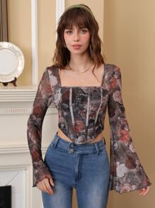 SHEIN MOD 前接縫印花手帕下擺T恤 - 彩色 - 查看 2