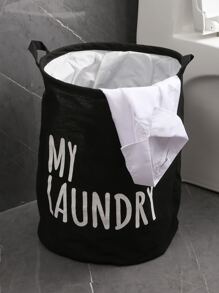 1pc Slogan Graphic Dirty Clothes Hamper, Drawstring Laundry Basket For Bathroom Laundry Hamper, Washing Basket Bathroom Organizer, Basket, Storage Basket, Foldable Laundry Basket - Black - View 6
