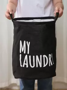 1pc Slogan Graphic Dirty Clothes Hamper, Drawstring Laundry Basket For Bathroom Laundry Hamper, Washing Basket Bathroom Organizer, Basket, Storage Basket, Foldable Laundry Basket - Black - View 7