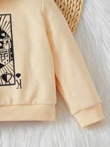 SHEIN Baby Boy Playing Card Print Sweatshirt - Apricot - View 4