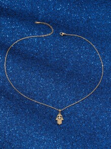 Cubic Zirconia Hand Pendant Necklace - Yellow Gold - View 2