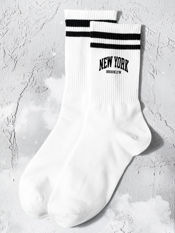 Striped & Letter Graphic Crew Socks SHEIN USA
