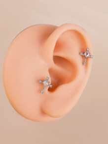 Bông tai chữ thập đá Zirconia - Bạc - Xem 1