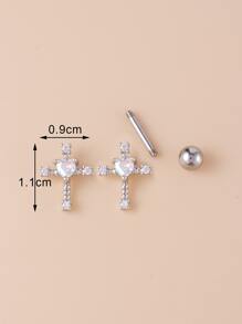 Bông tai chữ thập đá Zirconia - Bạc - Xem 3