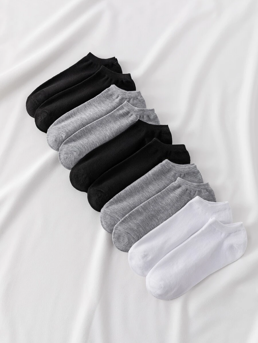 10pairs Men Solid Ankle Socks, For Gym - Multicolor - View 1