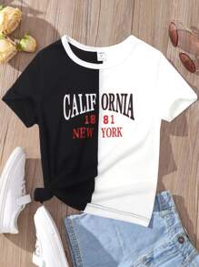 Girls Two Tone Letter Graphic Tee - Black - View 1