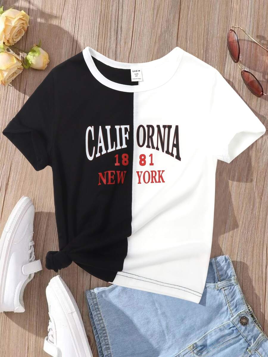 Girls Two Tone Letter Graphic Tee - Black - View 1