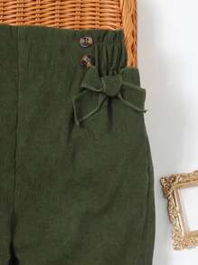 Girls Bow Front Paperbag Waist Trousers - Army Green - View 3