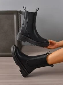 Minimalist Slip On Chelsea Boots - Black - View 1