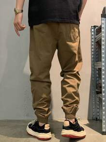 Manfinity Hypemode 寬鬆版型男士純色束腰褲 - 咖啡棕 - 查看 2