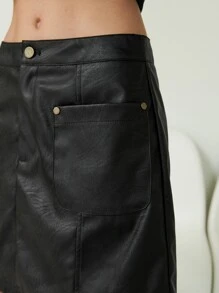 SHEIN 雙口袋PU皮革半身裙