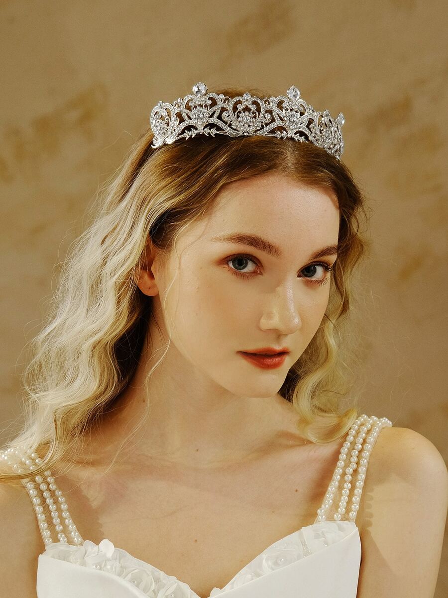 Rhinestone Decor Bridal Headband - Silver - View 1