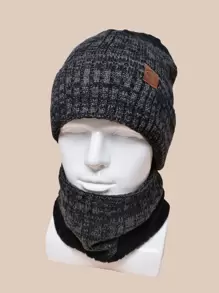 1 套男士渐变针织帽和颈部保暖套装，户外寒冷天气配件，保暖内衬，适合冬季 - 彩色 - 查看 2