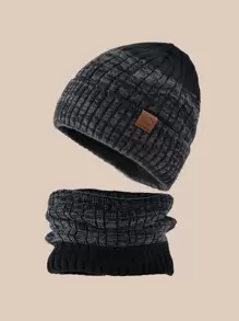 1 套男士渐变针织帽和颈部保暖套装，户外寒冷天气配件，保暖内衬，适合冬季 - 彩色 - 查看 1