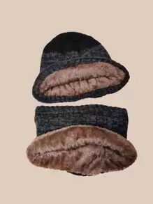 1 套男士渐变针织帽和颈部保暖套装，户外寒冷天气配件，保暖内衬，适合冬季 - 彩色 - 查看 3