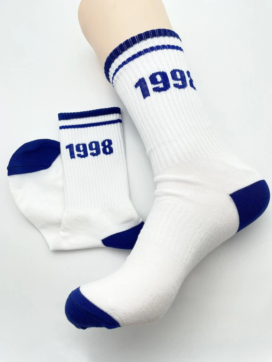 男士年數圖案中筒襪 - 白色 - 查看 1