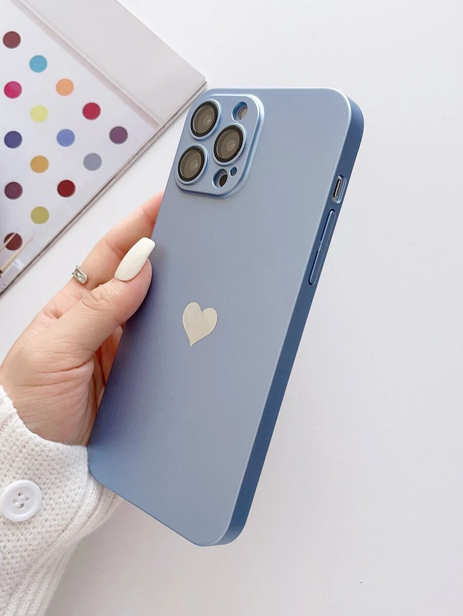 0.8MM Ultra-Thin PC Painted Leather Oil Shallow Pink Heart Pattern Perforated Dust-Proof Lens Protective Phone Case Cover For 17 Series - Blue - View 1