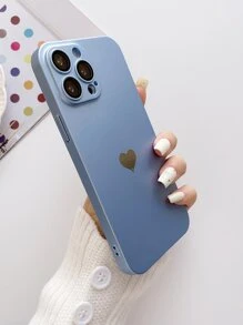 0.8MM Ultra-Thin PC Painted Leather Oil Shallow Pink Heart Pattern Perforated Dust-Proof Lens Protective Phone Case Cover For 17 Series - Blue - View 3
