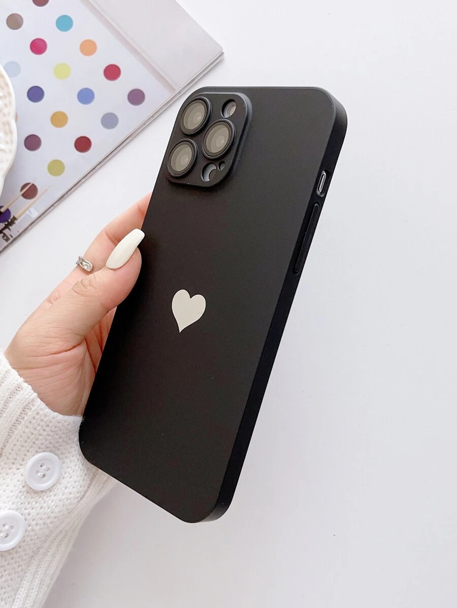 0.8MM Ultra-Thin PC Painted Leather Oil Shallow Pink Heart Pattern Perforated Dust-Proof Lens Protective Phone Case Cover For 17 Series - Black - View 1