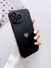 0.8MM Ultra-Thin PC Painted Leather Oil Shallow Pink Heart Pattern Perforated Dust-Proof Lens Protective Phone Case Cover For 17 Series - Black - View 3