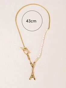 人造珍珠裝飾字母吊墜OT搭扣項鍊