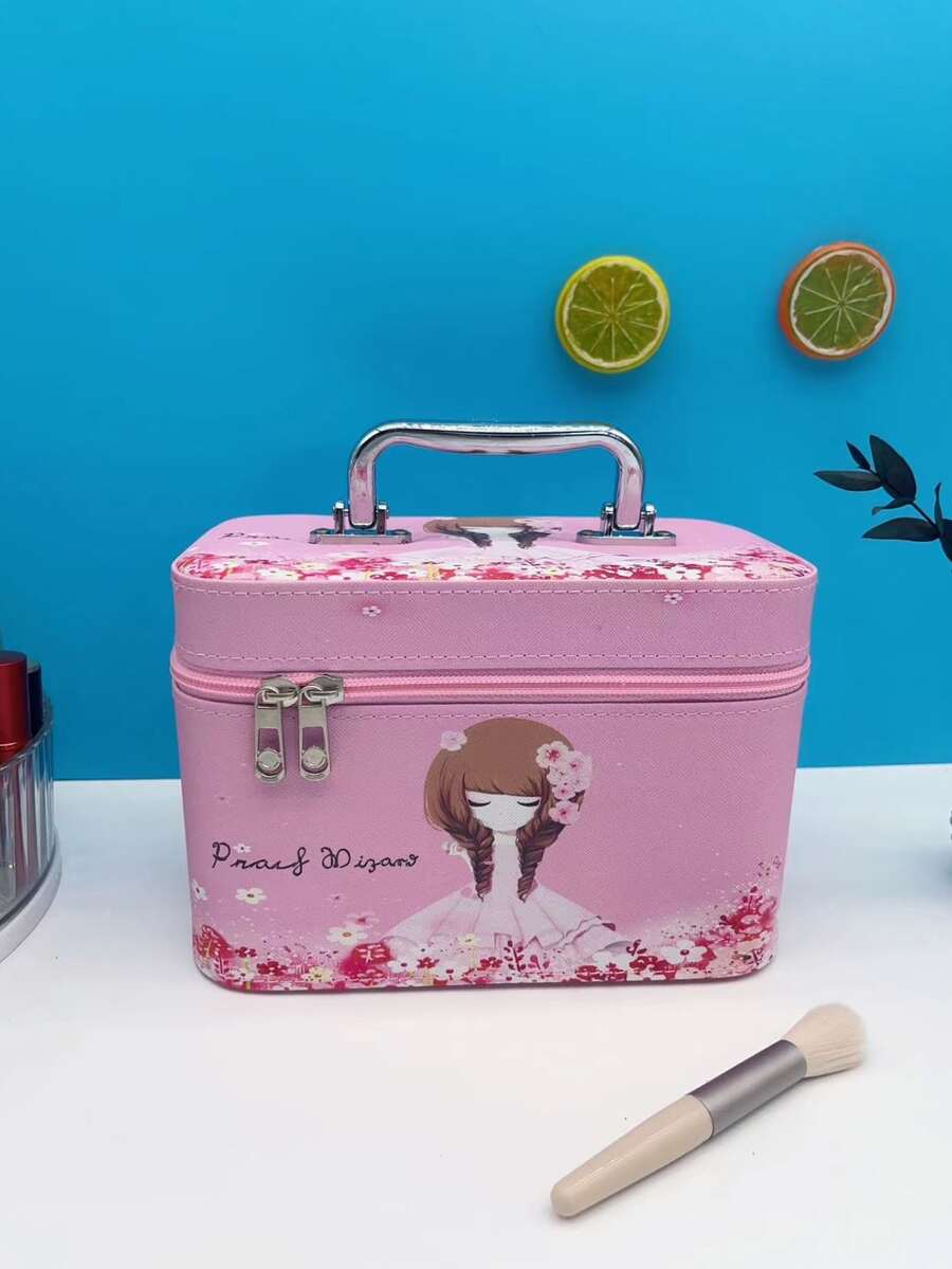Bolso de maquillaje con patrón de niña de dibujos animados - Multicolor - Ver 1