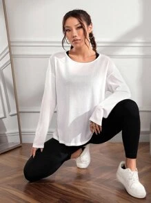 Yoga Basic Camiseta deportiva de hombros caídos - Blanco - Ver 1