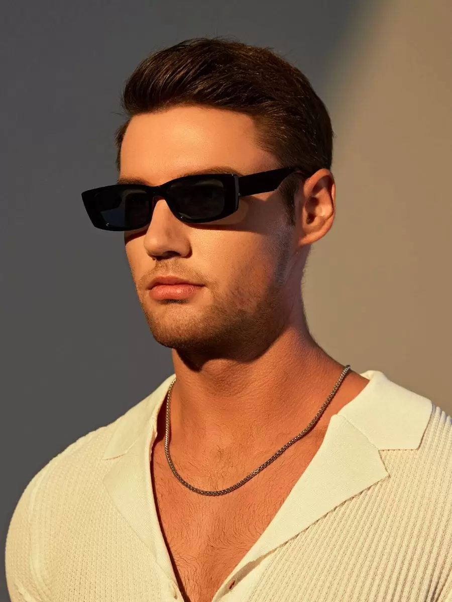 1PC Plastic Square Vintage Classic Men Fashion Glasses For Holiday Gift Outdoor Fishing Musical Festival Vacation Outfits Accessories For Summer Beach Vacation,Outdoor,Travel - Dark Grey - View 1