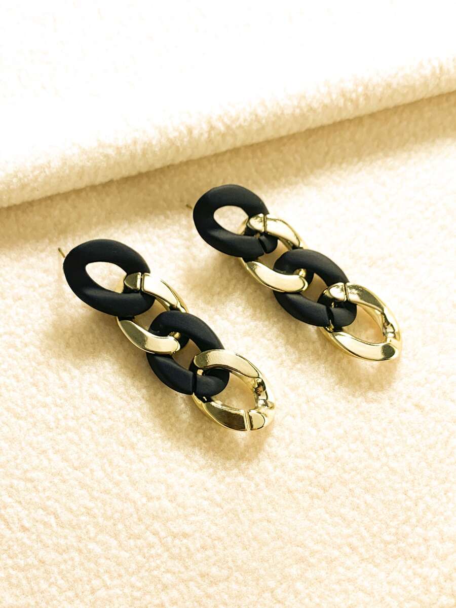 Chain Design Drop Earrings - Multicolor - View 1