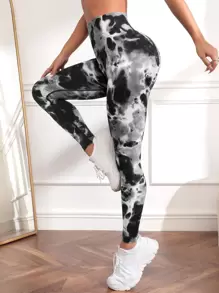 Yoga Trendy 紮染瑜伽打底褲緊縮褶皺臀部收復褲襪 - 彩色 - 查看 2