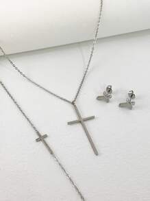 4 piezas Set joya decoración cruzada - Plateado - Ver 1