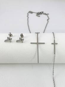 4 piezas Set joya decoración cruzada - Plateado - Ver 2