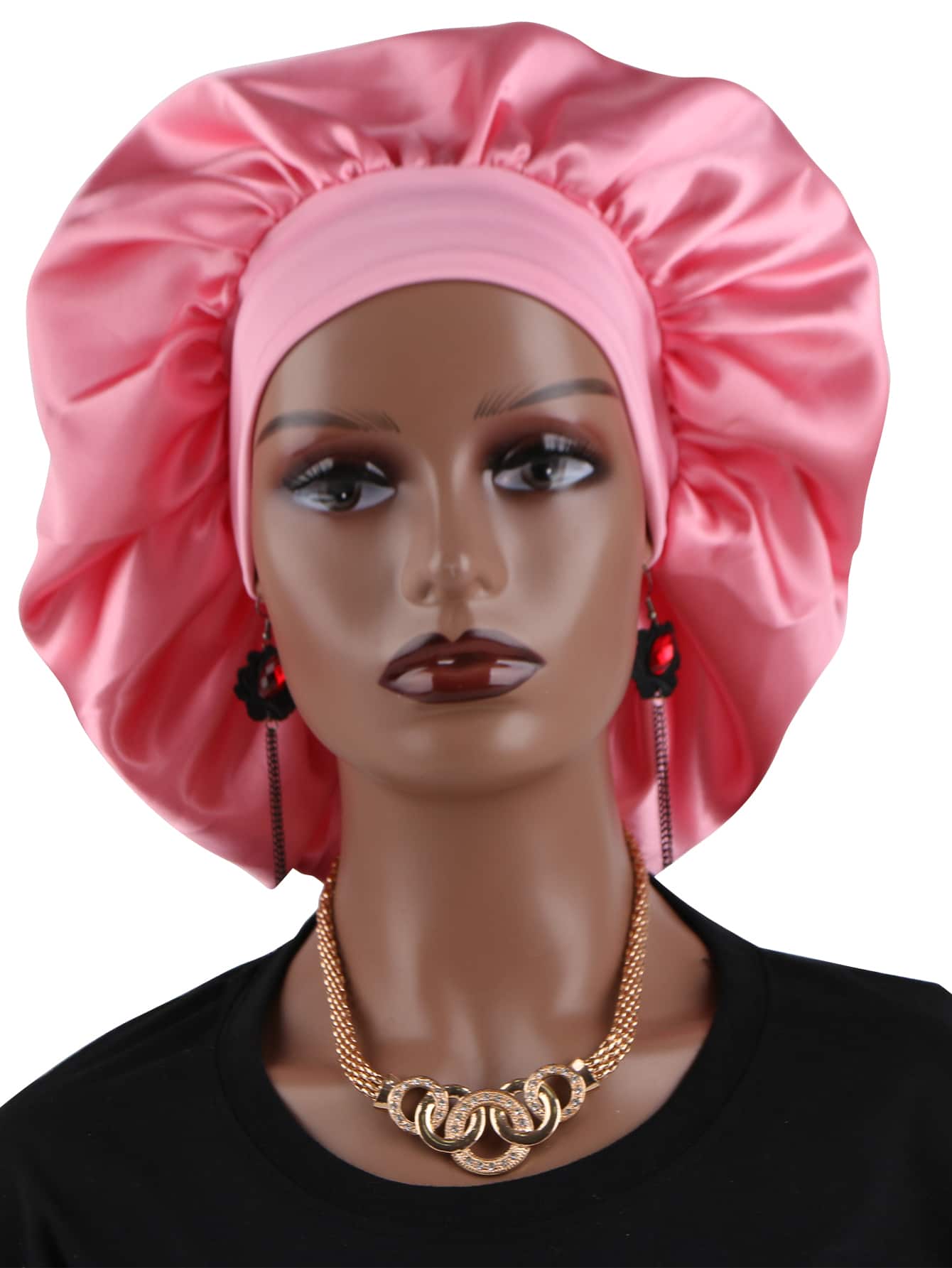 1个缎面假发帽/睡眠帽 - 藕粉色 - 查看 1