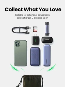 UGREEN 19*12cm 移动电源袋 TWS 耳机法兰绒袋 手机配件便携防水抽绳保护袋 线缆整理袋 聚酰胺