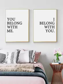 2pcs Slogan Graphic Unframed Painting - Black and White - View 1