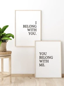 2pcs Slogan Graphic Unframed Painting - Black and White - View 2