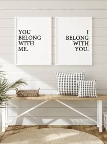 2pcs Slogan Graphic Unframed Painting - Black and White - View 7