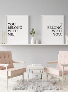 2pcs Slogan Graphic Unframed Painting - Black and White - View 8