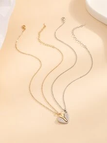 2pcs Couple Heart & Key Pendant Necklace - Multicolor - View 2