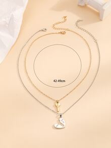 2pcs Couple Heart & Key Pendant Necklace - Multicolor - View 3