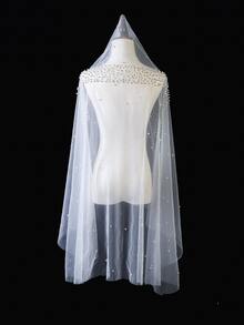 Faux Pearl Decor Bridal Veil Fall Clothes For Women - White - View 1
