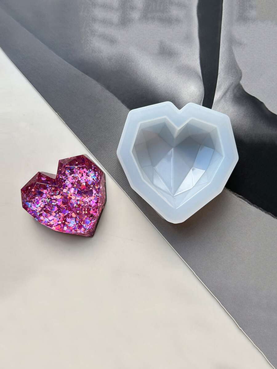 1pc Silicone Cake Mold, Single Hole Diamond Heart Shaped Baking Mold For Mousse, Chocolate, Pudding, Jelly - Clear - View 1