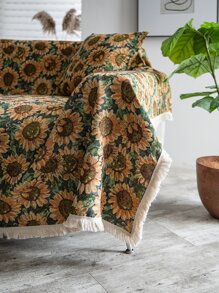 1pc Sunflower Pattern Fringe Trim Sofa Towel - Multicolor - View 6