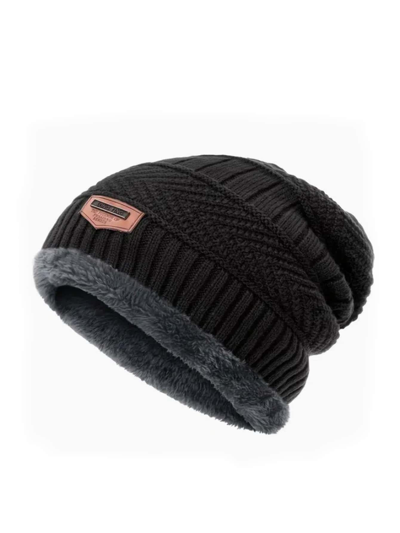 1pc Thermal Lined Knit Beanie Hat, Suitable For Women To Keep Warm In Autumn/Winter - Black - View 1