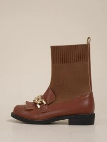 Chicas Botas calcetín con diseño de cadena - Marrón - Ver 3