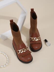 Chicas Botas calcetín con diseño de cadena - Marrón - Ver 4