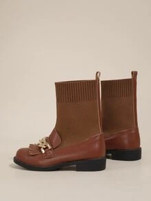 Chicas Botas calcetín con diseño de cadena - Marrón - Ver 5