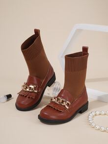 Chicas Botas calcetín con diseño de cadena - Marrón - Ver 6